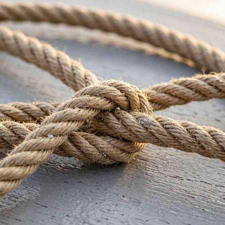 Rope on the deck of a sailing boat, close-up