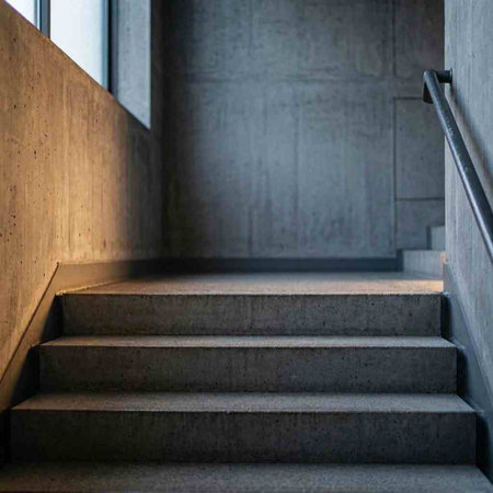 Concrete stairs in a modern building with light coming through the window