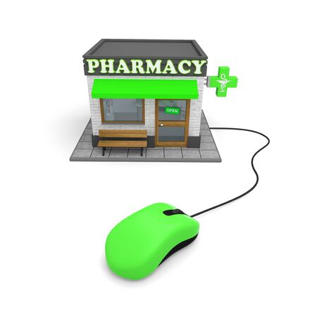 pharmacy online mouse store e-commerce pharmacist drugstore 3D illustrationの写真素材