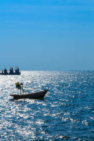 Idle fishing boats at bangsaen Thailandの写真素材