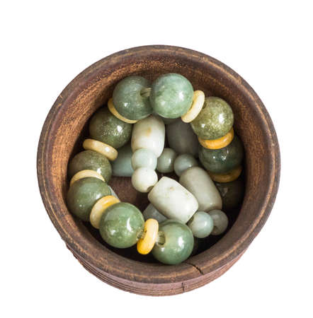 Isolation money and coins in container wood art in thailandの写真素材