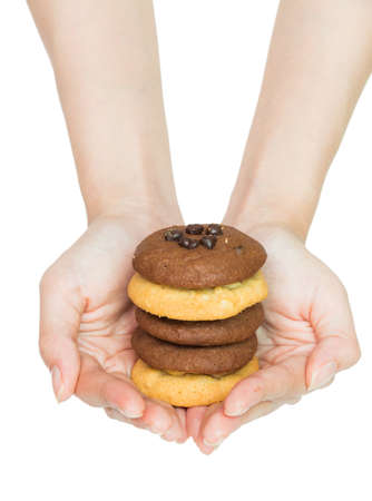 Isolation  cookie  on hand in white studio background の写真素材