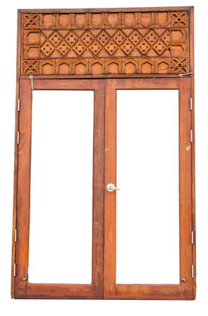 two-leaf wooden door isolated on whiteの写真素材