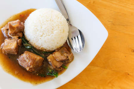 Braised Pork Rice  on a dish の写真素材