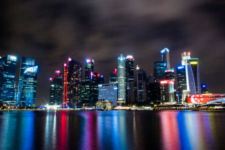 View of Singapore city skyline at night.のeditorial素材