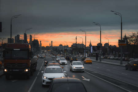 Moscow, Russia - April 13 2019:Outdoor landscape of Moscow architecture with modern skyscrapers and old city, Russia.のeditorial素材