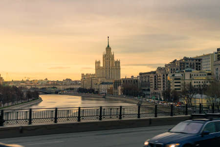 Moscow, Russia - April 13 2019:Outdoor landscape of Moscow architecture with modern skyscrapers and old city, Russia.のeditorial素材
