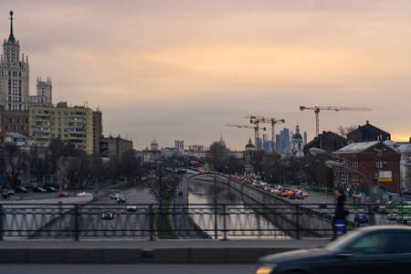 Moscow, Russia - April 13 2019:Outdoor landscape of Moscow architecture with modern skyscrapers and old city, Russia.のeditorial素材