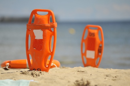 Lifeguard equipment laying on a beach in Polandの写真素材