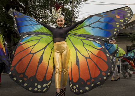 Girl in butterfly costume, Chiang Mai flower festivalのeditorial素材