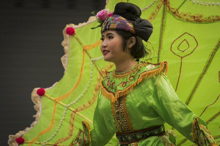 Girl in green dress, Chiang Mai flower festival Thailandのeditorial素材