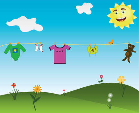 The clothes to dry on the natureのイラスト素材