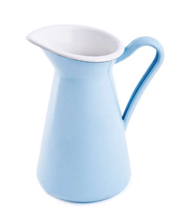 Metallic blue jug on a white backgroundの写真素材