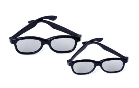 3D glasses adults and children on a white background isolatedの写真素材
