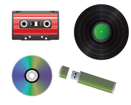 Vinyl record, cassette, CD, flash drive 