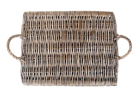 A wooden tray on a white background
