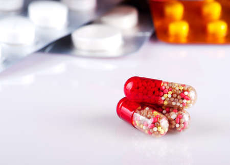 variety of colorful medicine close-up, capsules and tabletsの写真素材