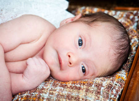 Photo Small newborn boy with open eyesの写真素材