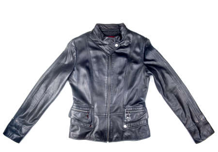 black leather jacket isolated on white backgroundの写真素材