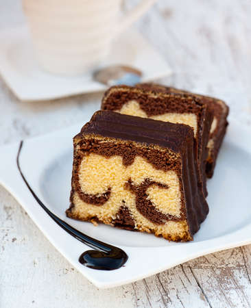 marble cake with a cup of teaの写真素材