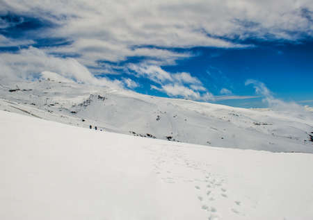 Winter snow-capped mountains in the high mountains