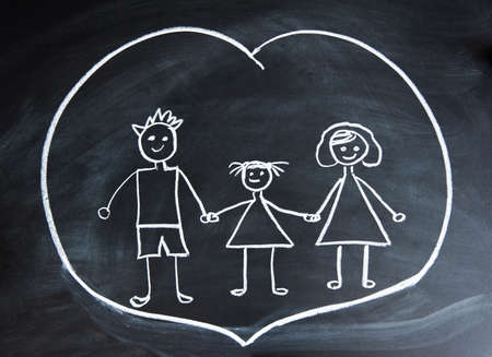 Happy family, childs drawing with chalkの写真素材