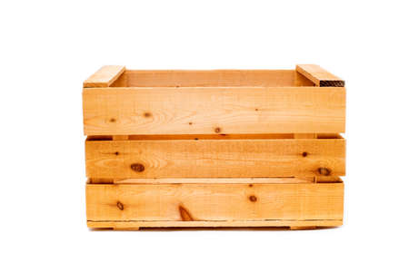 wooden large box on white isolated backgroundの写真素材