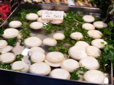 radish vegetable in water is sold in the market.の写真素材