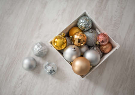 Different Christmas toys on a light background