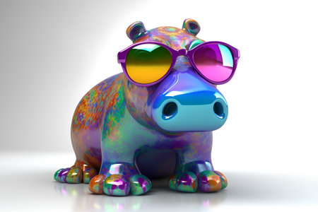 Cute hippo with glasses on a light backgroundの写真素材