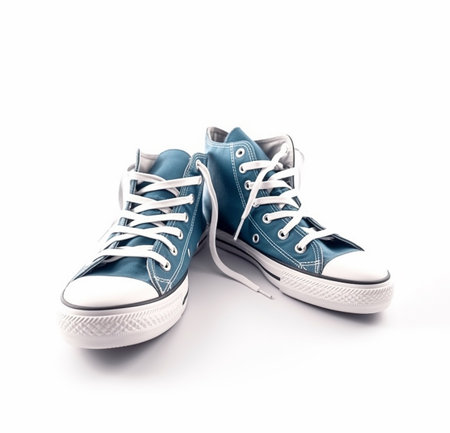 Blue sport shoes isolated on white backgroundの写真素材