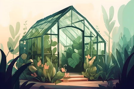 Greenhouse or botanical garden. The concept of home gardening. Modern flat illustrationの写真素材