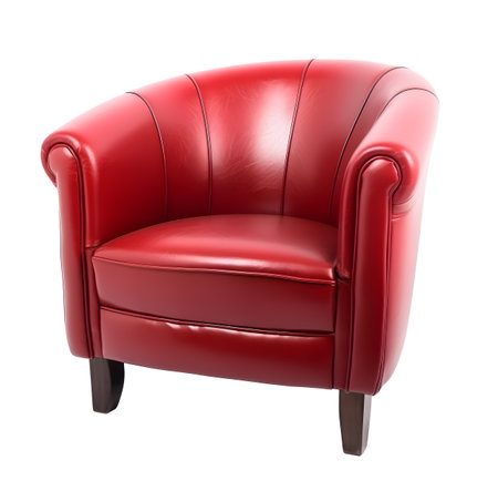 Bright Red leather Armchair isolated on white with a drop shadowの素材