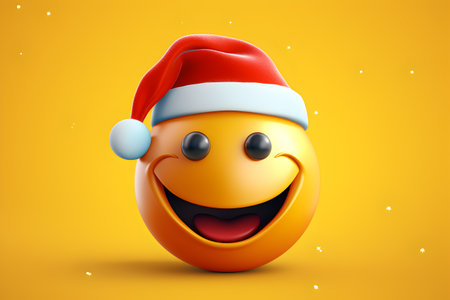 Smiling smilie in a santa hat isolated on a white. 3Dの素材