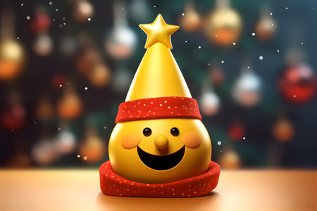 Smiling smilie in a santa hat isolated on a white. 3Dの素材