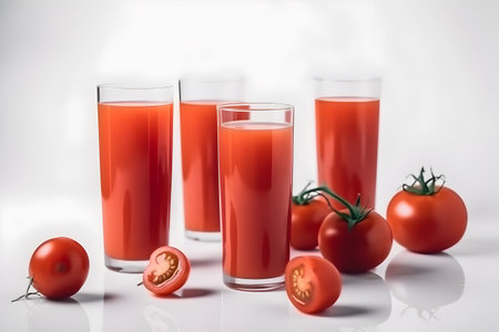 Tomato juice in a glass and fresh tomatoesの素材