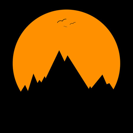 Abstract landscape of a sunset. Pink and peachy colors. The sun is setting down while yet being visible behind the hills.のイラスト素材