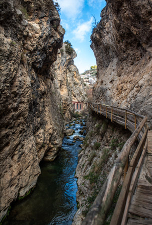 A river flows between the rocks. Spain.の写真素材