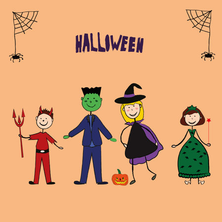 A family in Halloween costumesのイラスト素材