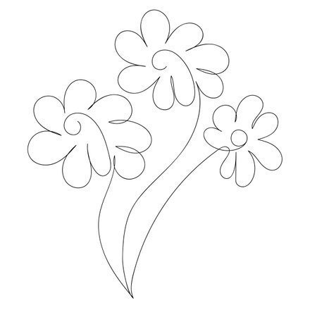 Vector modern set of isolated hand drawn doodle flowers. Pattern of flowers drawn by one line on a white background.のイラスト素材