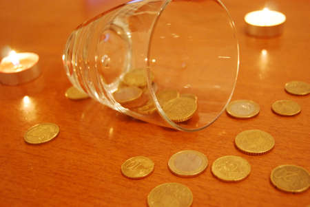 A Glass and Coinsの写真素材