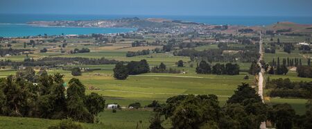 View to the Kaikoura coast from the nearby mountain.の写真素材