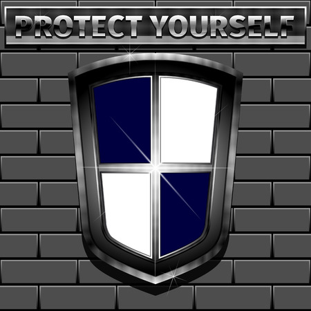 Protect yourself - shield on brick wall. のイラスト素材