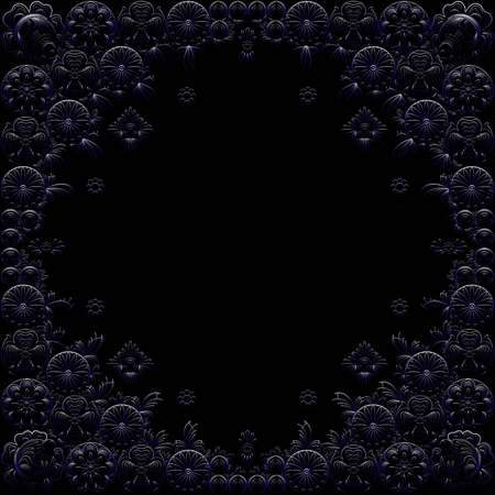 Dark blue floral frame on black background. のイラスト素材