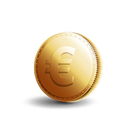 European currency. Gold coin with euro sign isolated on white background. Banking vector illustration.のイラスト素材