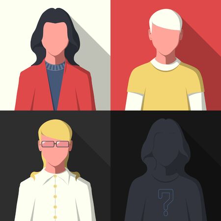 Flat avatar profile icons. Silhouette of business people vector illustration.のイラスト素材