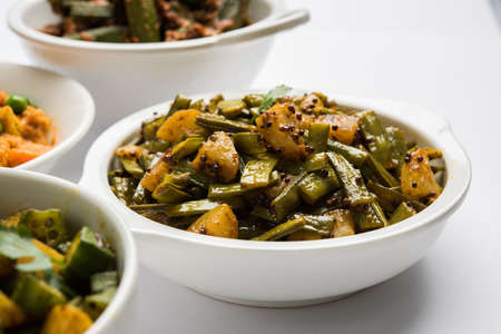 fried cluster bean curry or gawar or gowar ki sabji, selective focusの写真素材