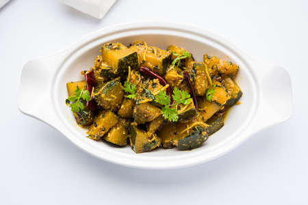 Popular indian main course vegetable Pumpkin dry curry or kaddooor kaddu ki sabzi in hindi, lal bhopla chi bhaji in marathi, selective focusの写真素材