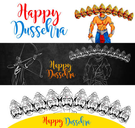 antique Stock Illustration of happy Dussehra greeting card, happy vijayadashmi or Navaratri,...