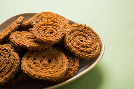 Stock Photo of Chakli or Chakali or Murukku, popular salty food made during diwali festivalの写真素材